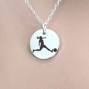 Custom Engraved Sterling Silver Soccer Girl Necklace